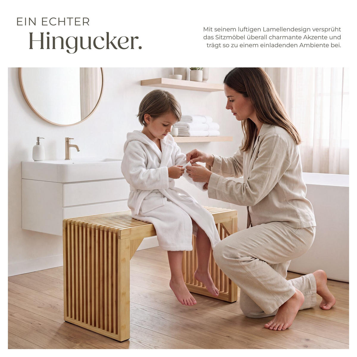 SITZBANK Ribb, Belastbarkeit 350 kg, Bambus - Beige, Holz (73/43/35cm) - tectake