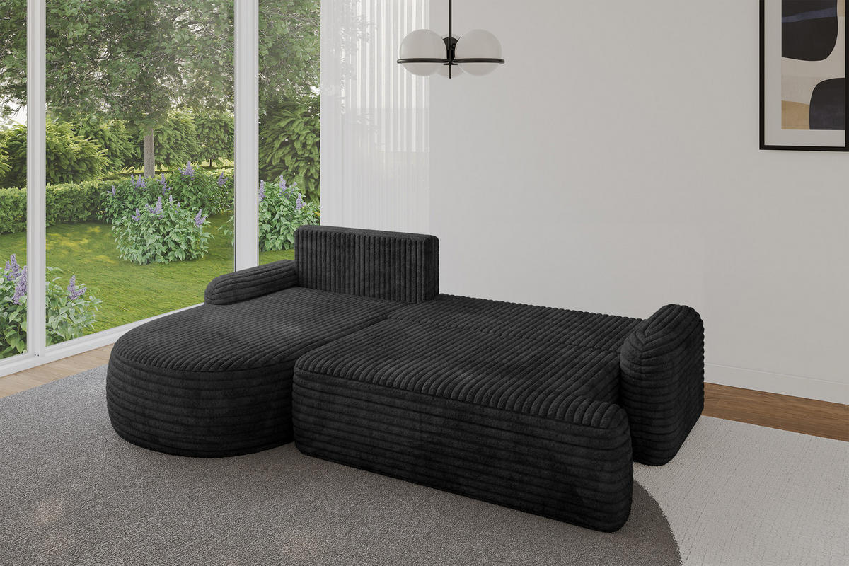 ECKSOFA mit Schlaffunktion und Bettkasten LIRA-L - 264x172x89 Schwarz - Schwarz, Holzwerkstoff/Textil (264/172cm) - ALTDECOR