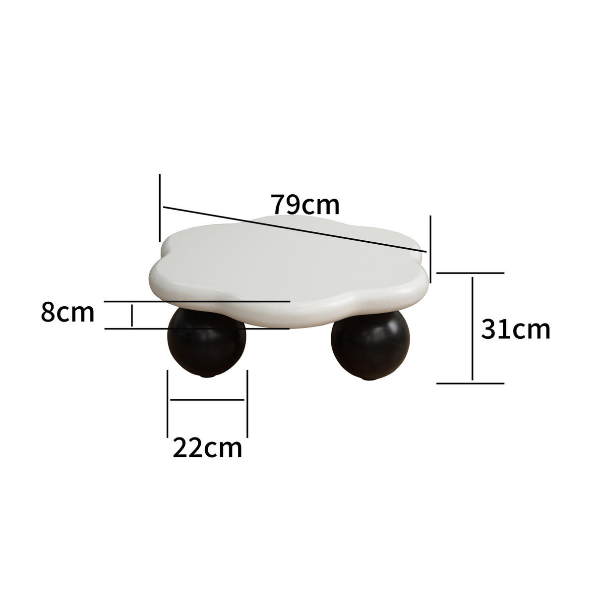 COUCHTISCH Wolkenform Ø 80 cm MDF Black White - Schwarz, Kunststoff (79/79/31cm) - Meubliv