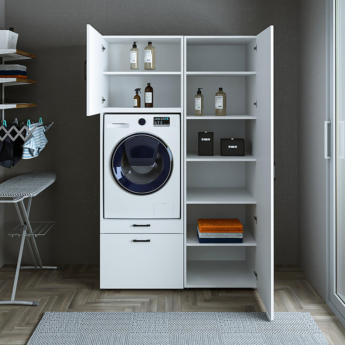 WASCHMASCHINENSCHRANK Serie 2 127cm Breit, 205cm Hoch - Weiß, Holzwerkstoff (127/205/67cm)