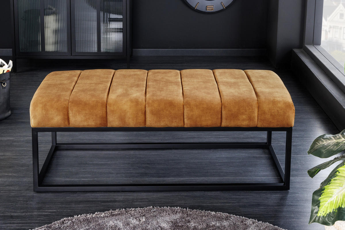 SITZBANK PETIT BEAUTÉ Samt Senfgelb 110 cm - Gelb/Schwarz, Textil/Metall (108/40/40cm) - riess-ambiente