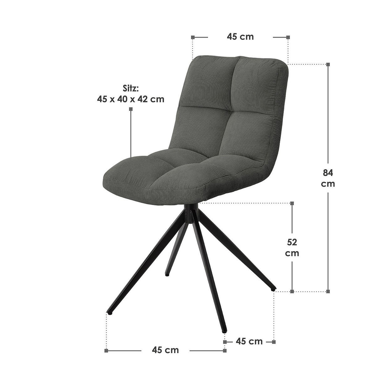 DREHSTUHL Dallas cord hellgrau (2er-Set) - Grau, Textil (45/84/45cm) - Juskys