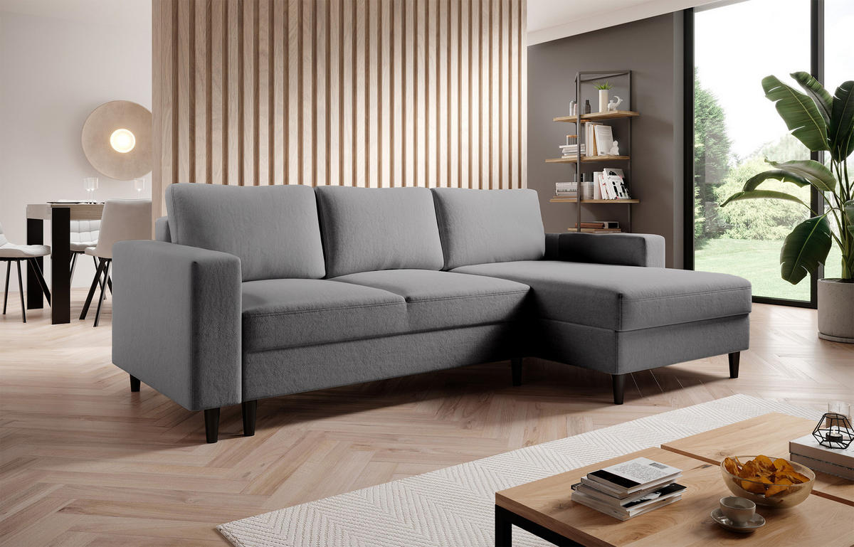 ECKSOFA Nalika Grau Velours - Schwarz/Grau, Holz/Textil (230/143cm) - Selsey