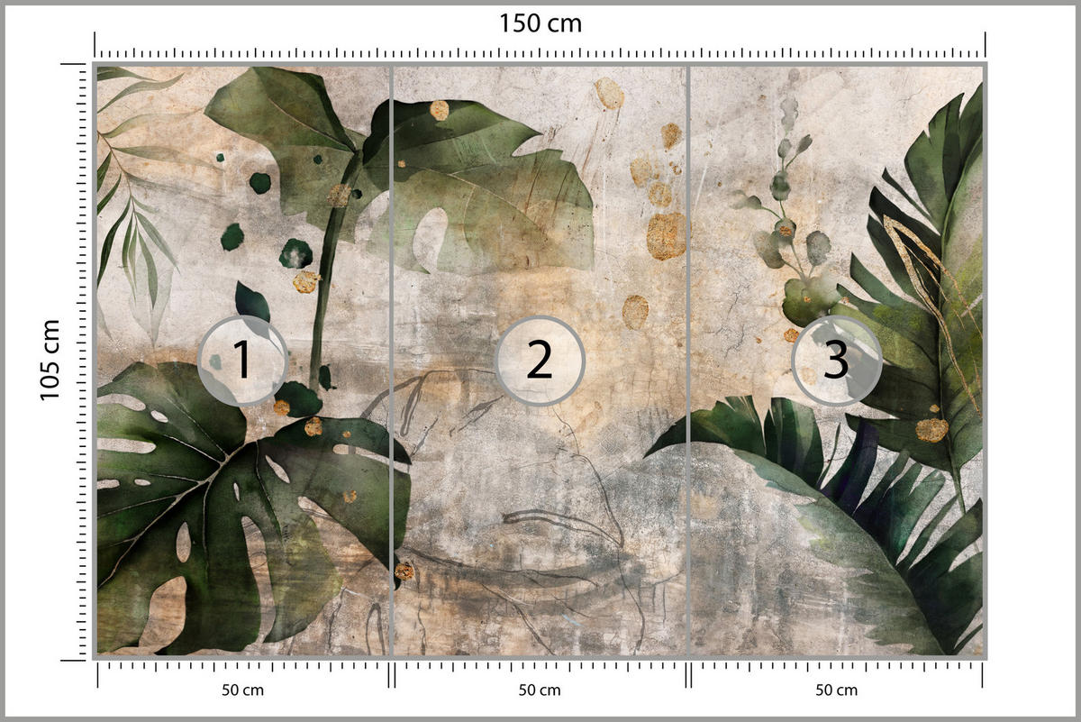 FOTOTAPETE für Schlafzimmer Tropisch Monstera Aquarell Retro 150x105 - Beige/Orange, Papier (150/105cm) - Muralo