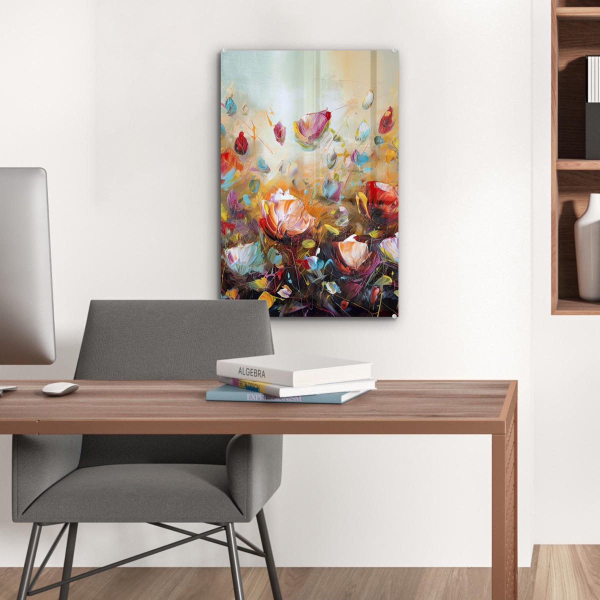 ACRYLGLASBILD Blumen - Kunst - Natur - Ölgemälde 40x60 cm - Multicolor, Glas (40/60cm) - MuchoWow