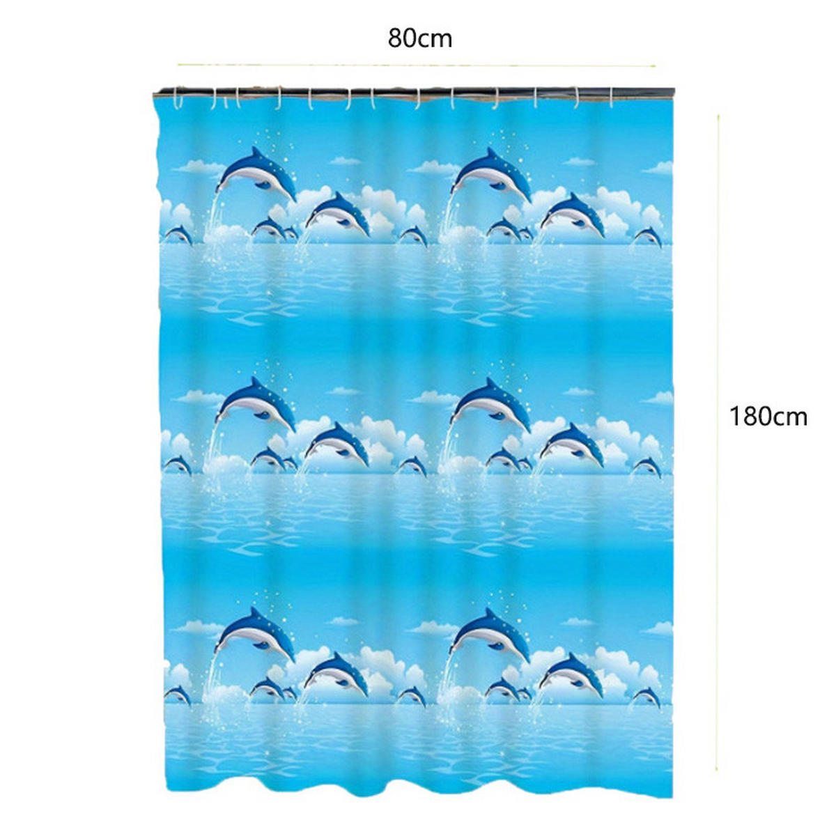 DUSCHVORHANG Blau Delfin PEVA ohne Bohren trocken mit Haken - Blau, Kunststoff (80/180cm) - MCBOSON
