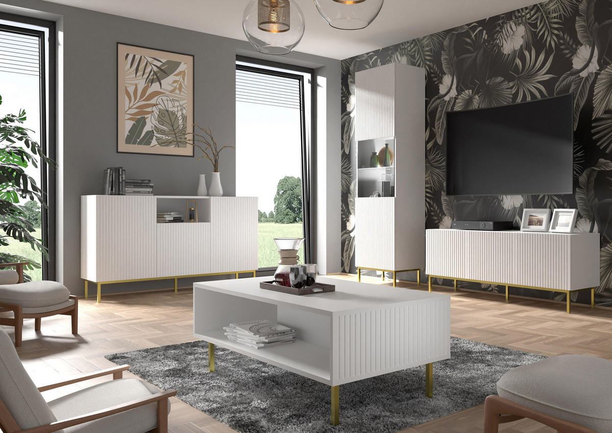 COUCHTISCH WEIß - Goldfarben/Weiß, Holzwerkstoff (60/90/43cm) - FURNLUX