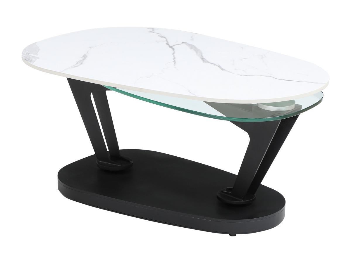 COUCHTISCH mit drehbaren Tischplatten - Keramik, Sicherheitsglas & Metall - Marmor-Optik Weiß - NADRYA - Transparent, Glas (155/60/41cm) - Vente-Unique