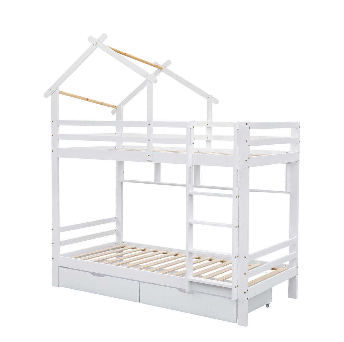 ETAGENBETT 90/200 cm, Weiß mit Schubladen und Regalen - Weiß, Holz (90/200cm) - MIVRAY