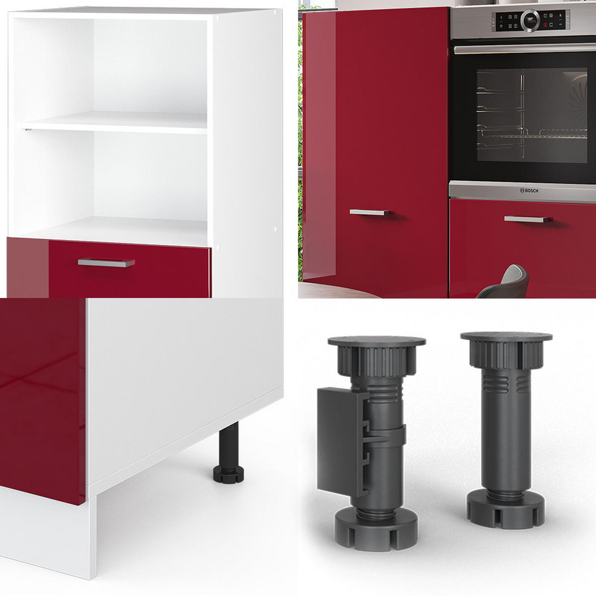 KÜCHENBLOCK R-Line Rot Hochglanz/Weiß 180 cm ohne Arbeitsplatte - Rot/Weiß, Holzwerkstoff (180/81.6/46cm) - Vicco