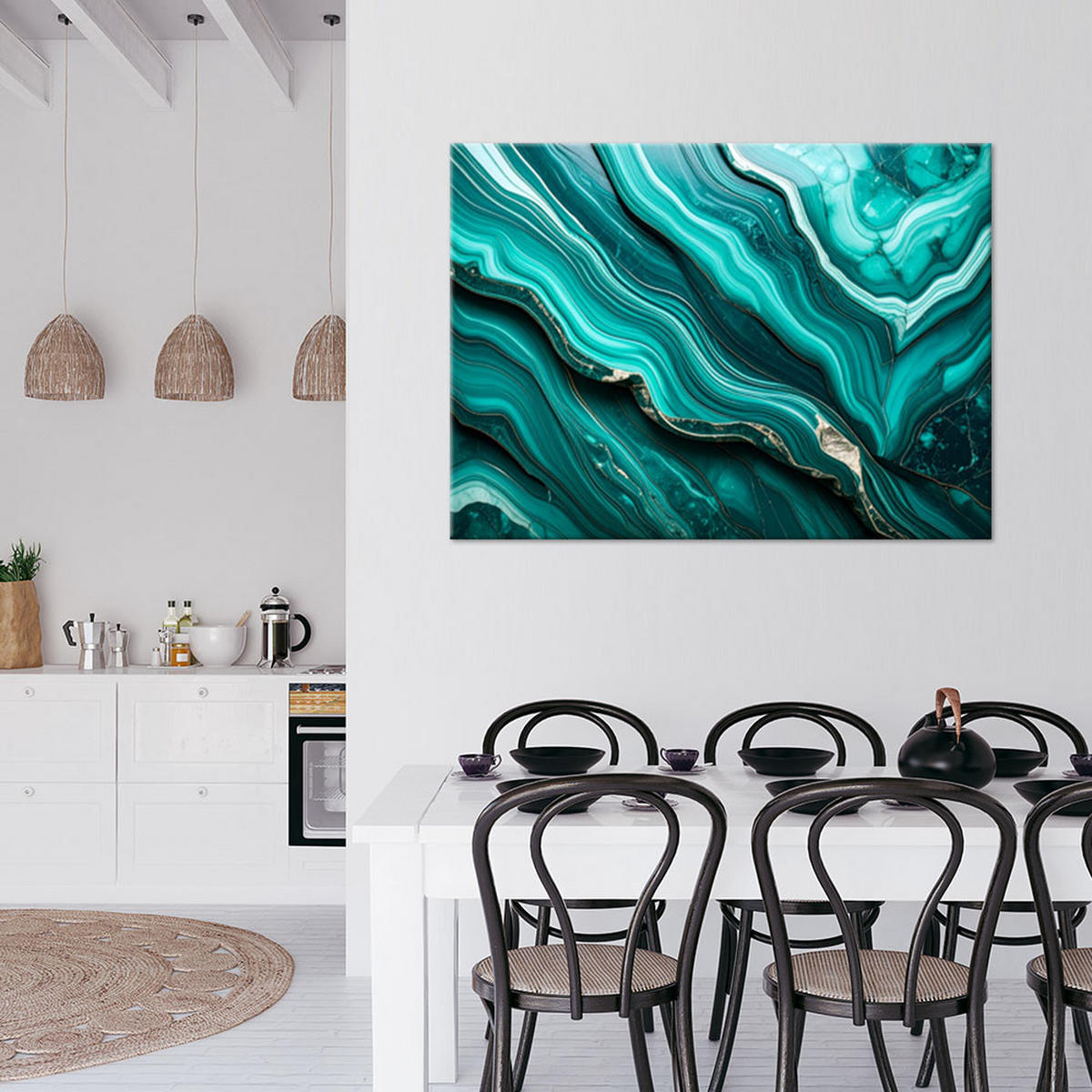 LEINWANDBILD Marmor Türkis Abstraktion 120x80cm - Türkis, Textil (120/80cm) - Feeby