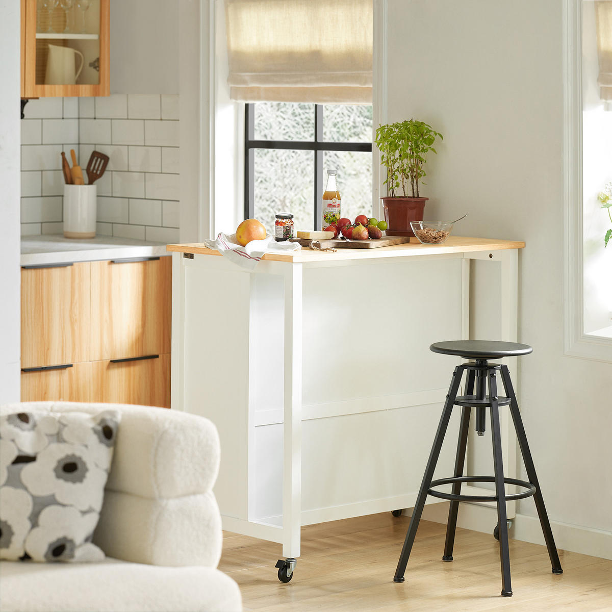 KÜCHENINSEL mit Rollen, Weiß-Natur 98x94x58 cm - Weiß, Holzwerkstoff (98/94/58cm) - SoBuy