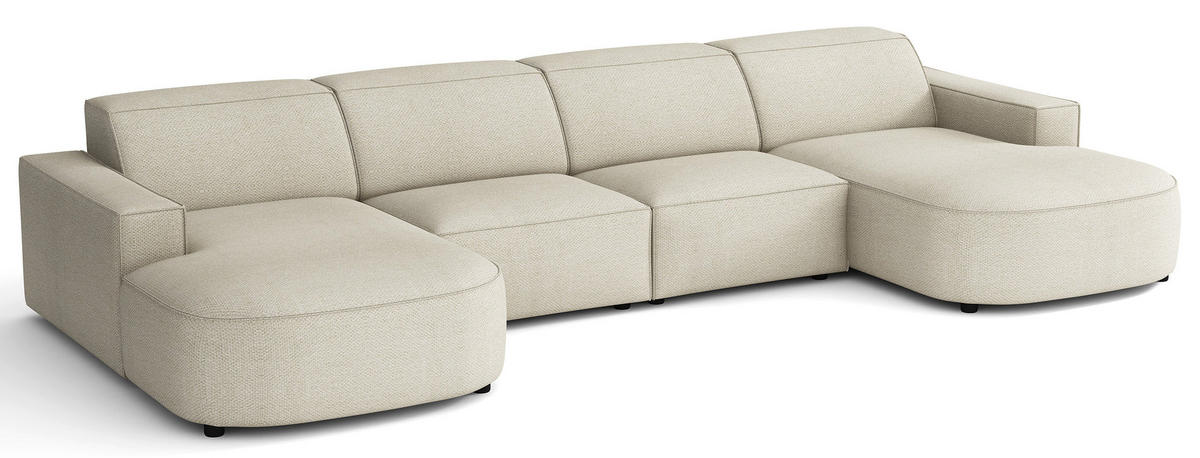 SEDACÍ SOUPRAVA Sallmo ve tvaru U, třímístná, univerzální, 374 cm - černá/krémová, textil/plast (374/70/166cm) - Selsey