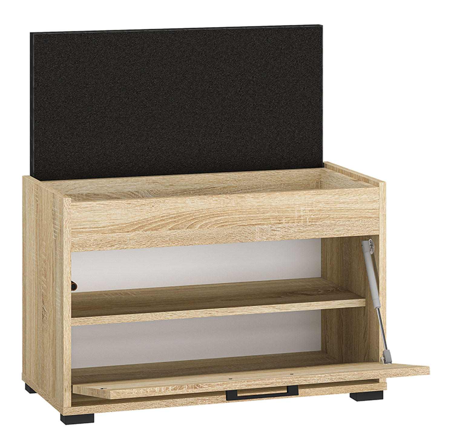 SCHUHBANK Caro Sonoma Eiche hell / schwarz 70 / 34 / 48cm - Schwarz/Braun, Holz/Holzwerkstoff (70/48/34cm) - Feldmann-Wohnen