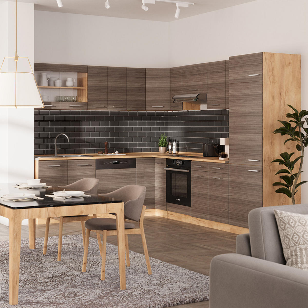 ECK-KÜCHENSCHRANK FÜR DACHSCHRÄGEN R-Line Edelgrau 75.6 cm mit 1 Tür - Honigeiche/Eiche Wotan, Holzwerkstoff (75.6/81.6/75.6cm) - Vicco