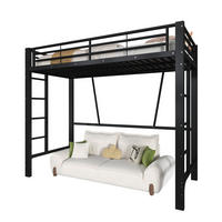 HOCHBETT 90/200 cm in Schwarz mit Doppelleiter und Schutzgeländern aus Metall - Schwarz, Metall (90/200cm) - STILVORA