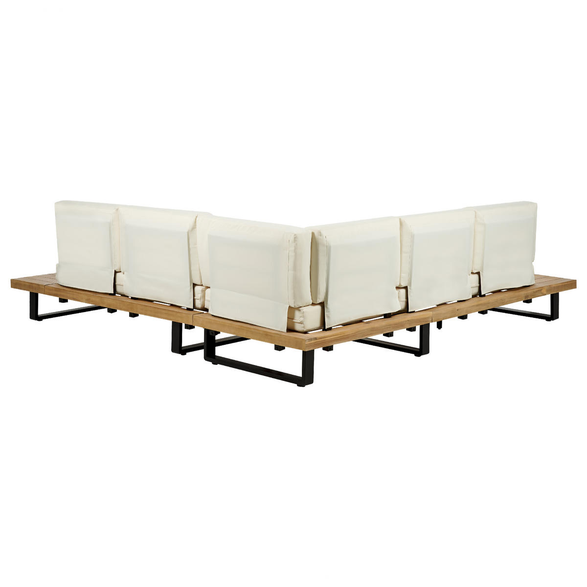 LOUNGE SET 5-Sitzer hellbraun Auflagen cremeweiß Mykonos - Hellbraun/Creme, Holz - Beliani