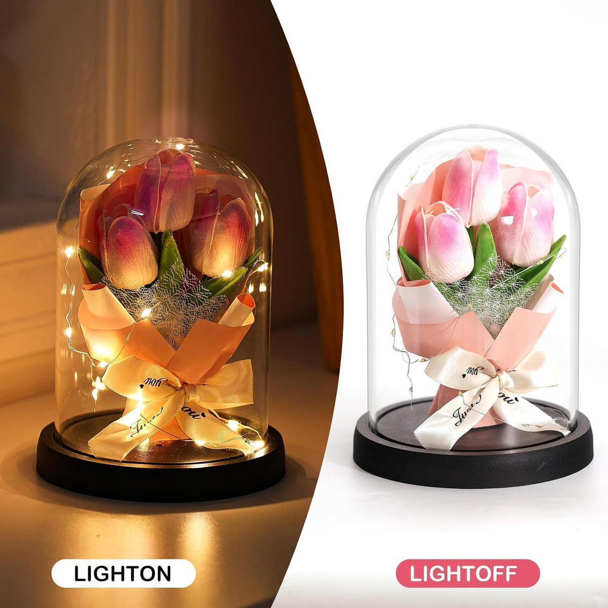 KUNSTBLUMEN im Glas mit LED-Licht Rosa - Rosa, Glas (15cm)