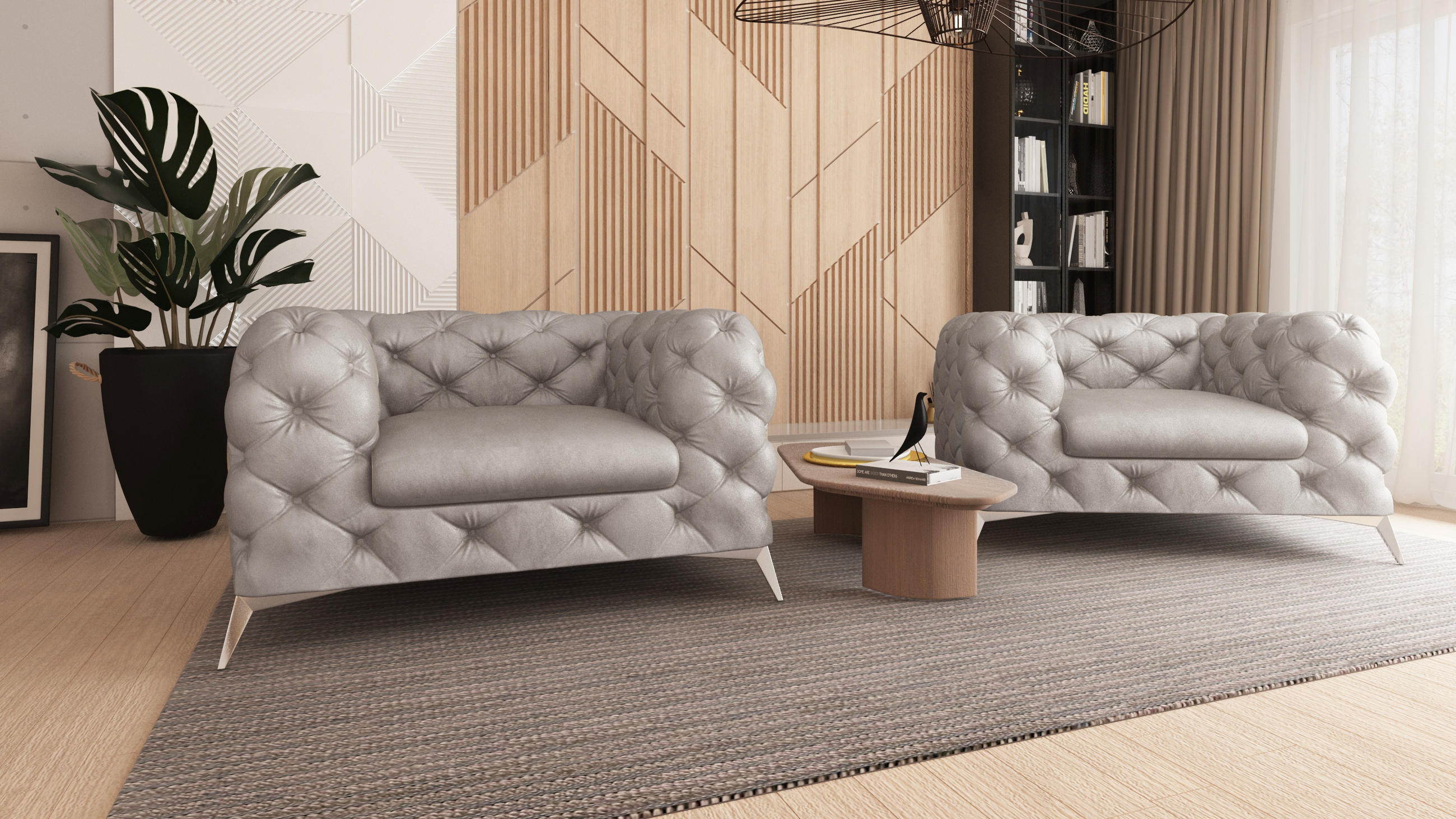 CHESTERFIELD-SESSEL Quantum Grau Samt - Silberfarben/Grau, Holz/Textil (125/75/100cm) - S-Style Möbel