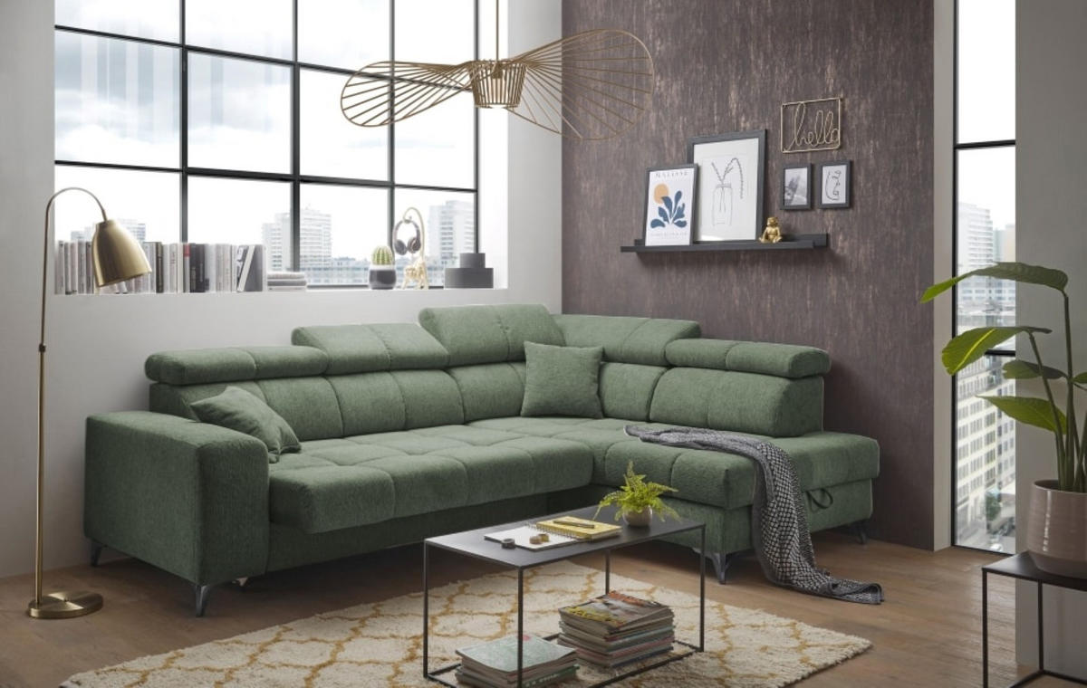 ECKSOFA mit elektrischer Wallaway-Funktion und vielseitigen Anpassungsmöglichkeiten - Grün, Textil (198/282cm) - ed exciting design