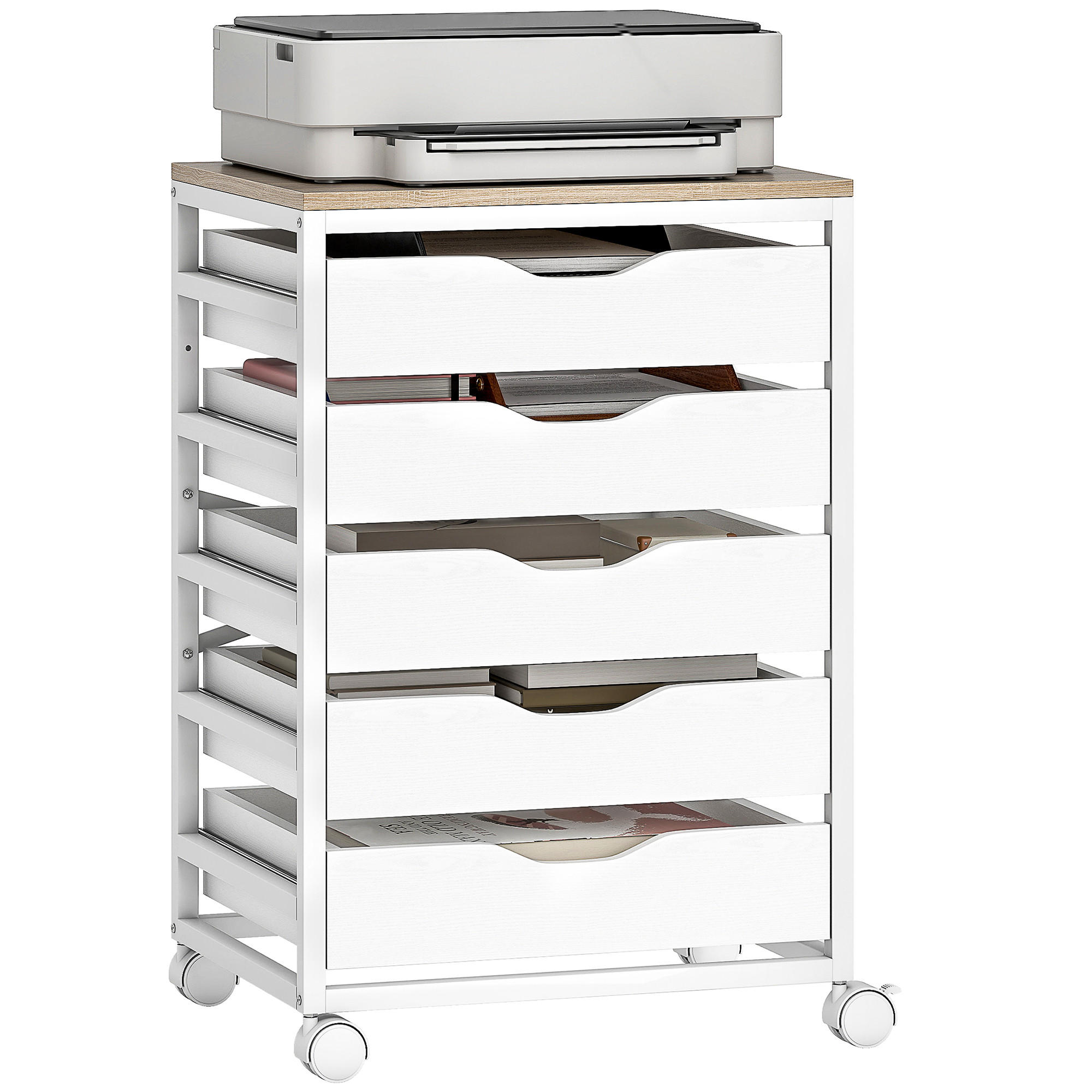 ROLLCONTAINER DE-14476 5 Schubladen mit Griffausschnitten Weiß - Weiß, Holzwerkstoff (40/74.5/50cm) - ComfortXL