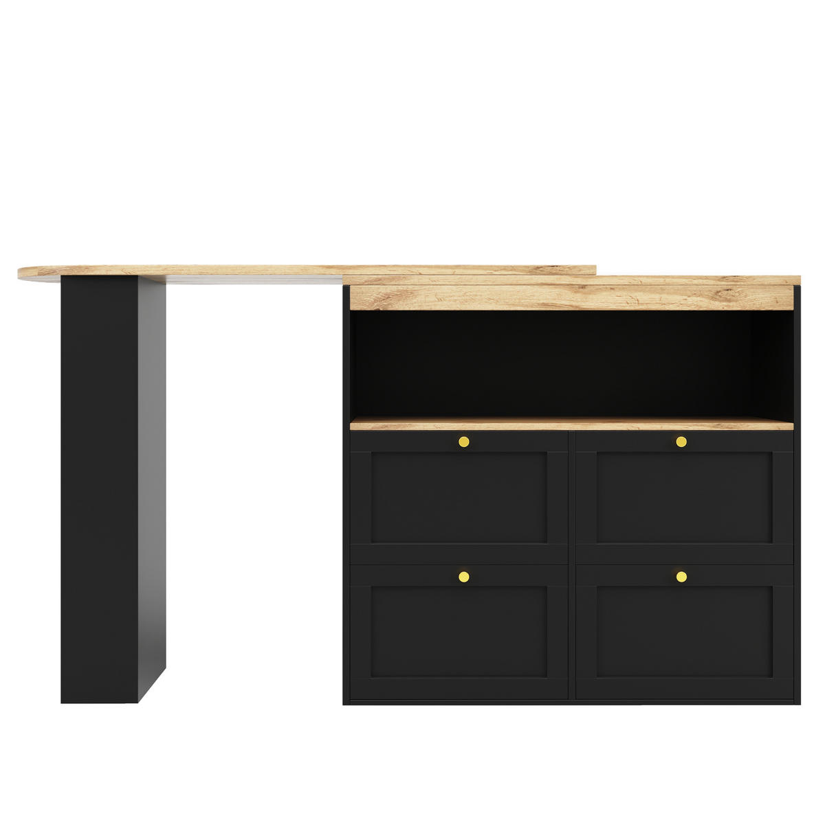L-FÖRMIGER Schrank 105x39x102cm Schwarz mit drehbarem Seitenrahmen & 4 Schubladen - Schwarz, Holzwerkstoff (105/102/39cm) - Modfu