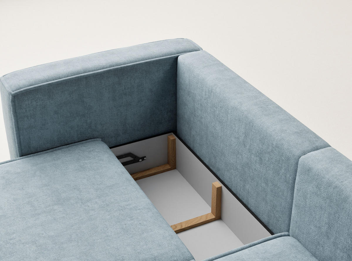 ECKSOFA MIT SCHLAFFUNKTION Velto Hellblau Webstoff - Schwarz/Hellblau, Holz/Holzwerkstoff (250/152cm) - Maison de Reve