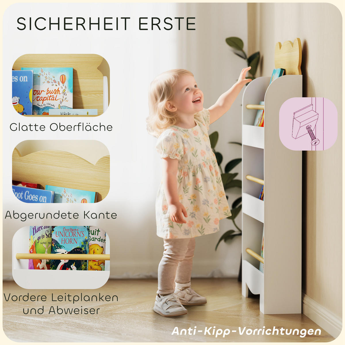 BÜCHERREGAL für Kinder Kinderregal mit 3 Ablagen Aufbewahrungsregal aus Holz - Braun, Holzwerkstoff (15/110/55cm) - AIYAPLAY