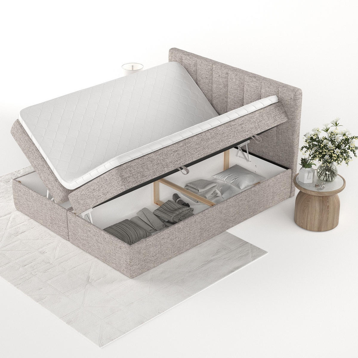 BOXBETT Bari 140/200 cm Beige im Neve Stoff - Beige, Holz/Holzwerkstoff (140/200cm) - AltaBeds
