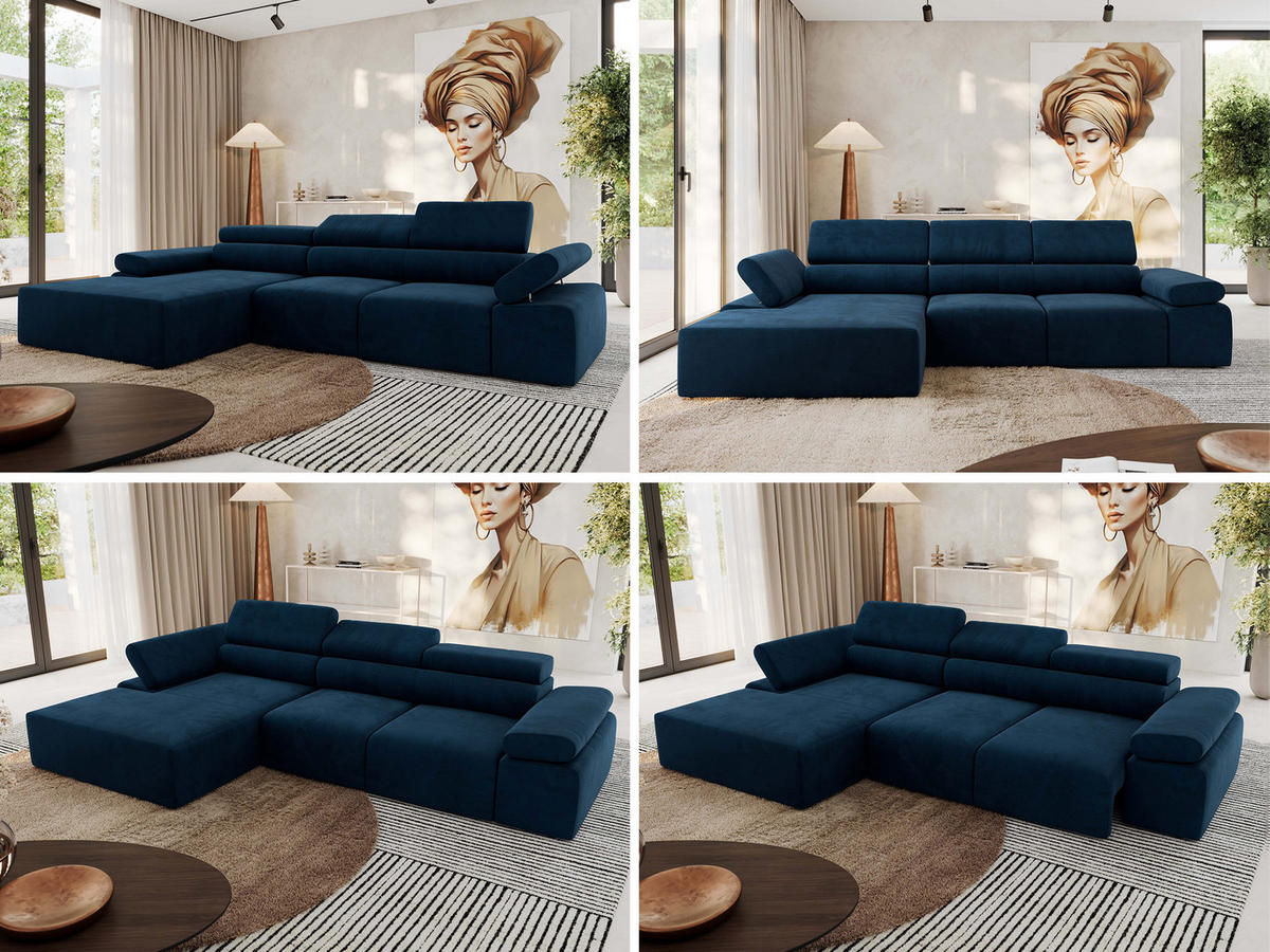 ECKSOFA RILASSO L Dunkelblau Velvet - links - Schwarz/Dunkelblau, Kunststoff/Textil (296/174cm) - MKS