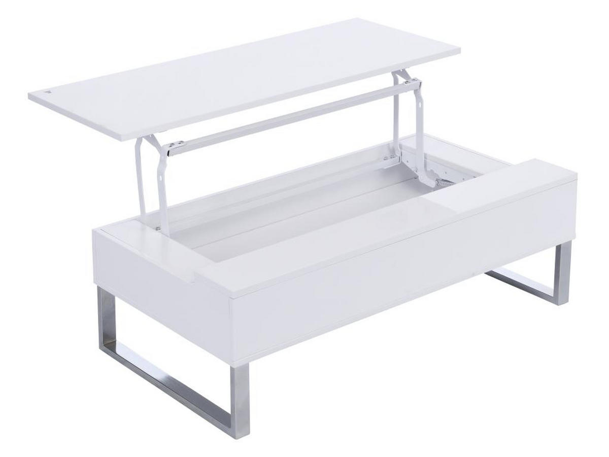 COUCHTISCH höhenverstellbar - MDF & Metall - Weiß lackiert - SECALI - Weiß, Holz (110/60/38cm) - Vente-Unique