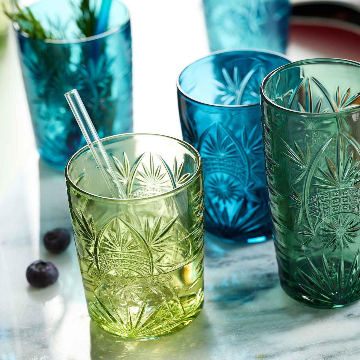 BARGLÄSER-SET Bari blau-grün 24er Set - Blau/Grün, Glas (0.001L) - Ritzenhoff Breker