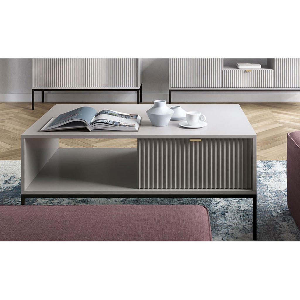 Thumbnail - Feldmann-Wohnen Couchtisch, Grau, Holz, 1 Fächer, 2 Schubladen, Rechteckig, 104x46x68 cm, Wohnzimmer, Wohnzimmertische, ...