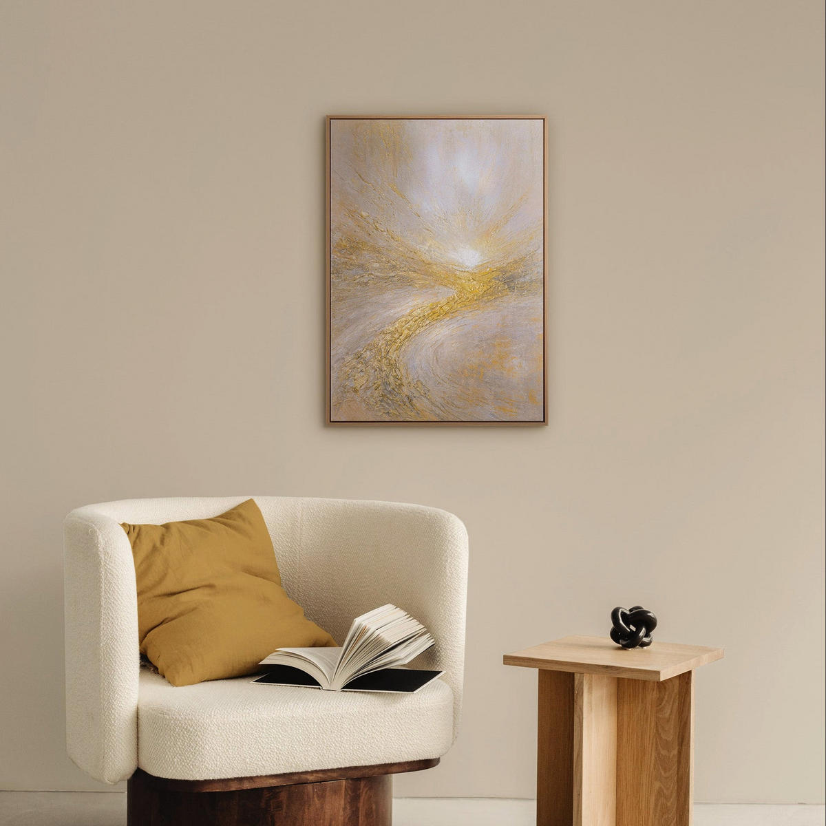 GEMÄLDE Leuchtender Strom Schattenfugenrahmen Eichefarben 70x50 cm - Eichefarben, Holz (70/50cm) - YS-art gallery