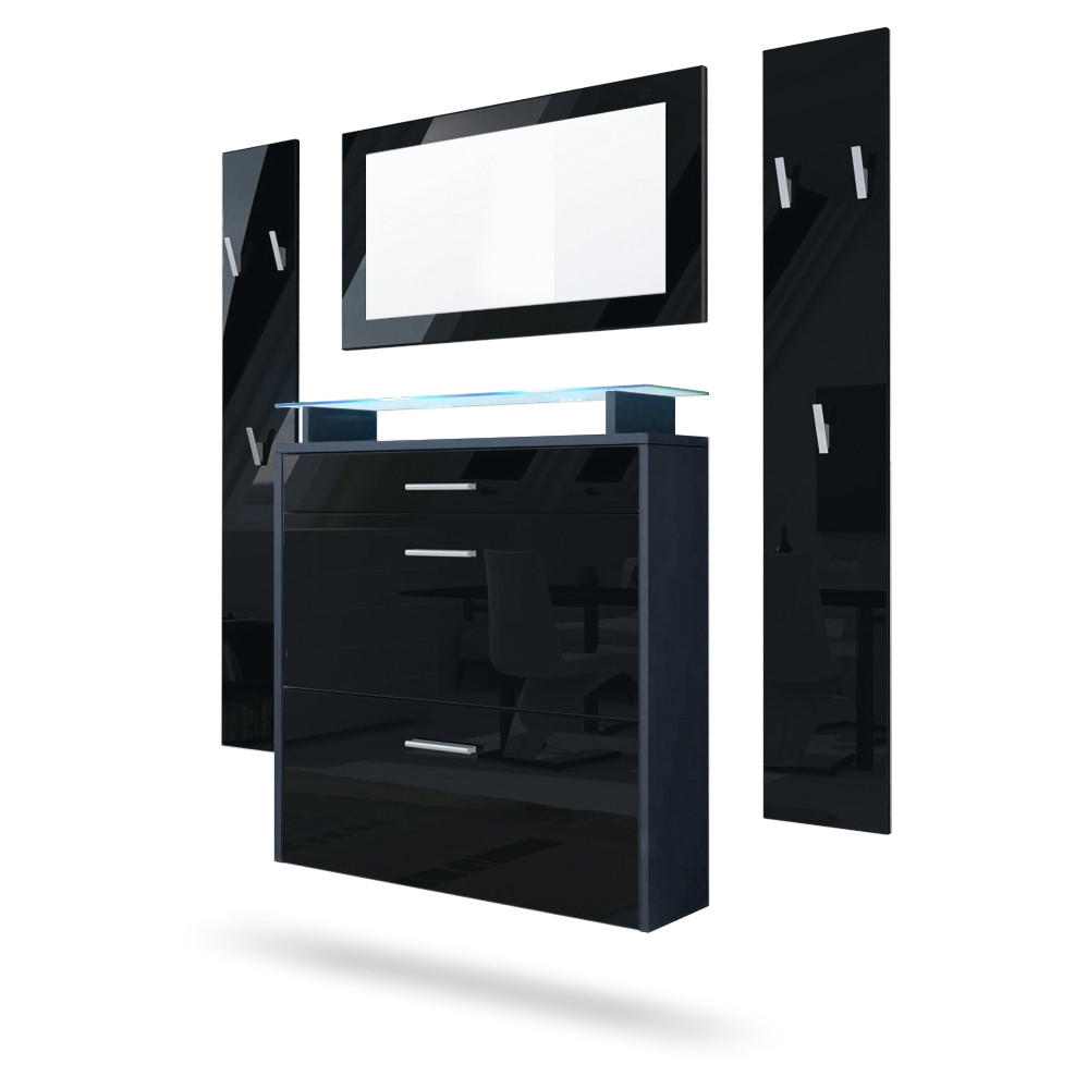 Vladon Garderobe Schwarz Hochglanz 180x180x23 cm