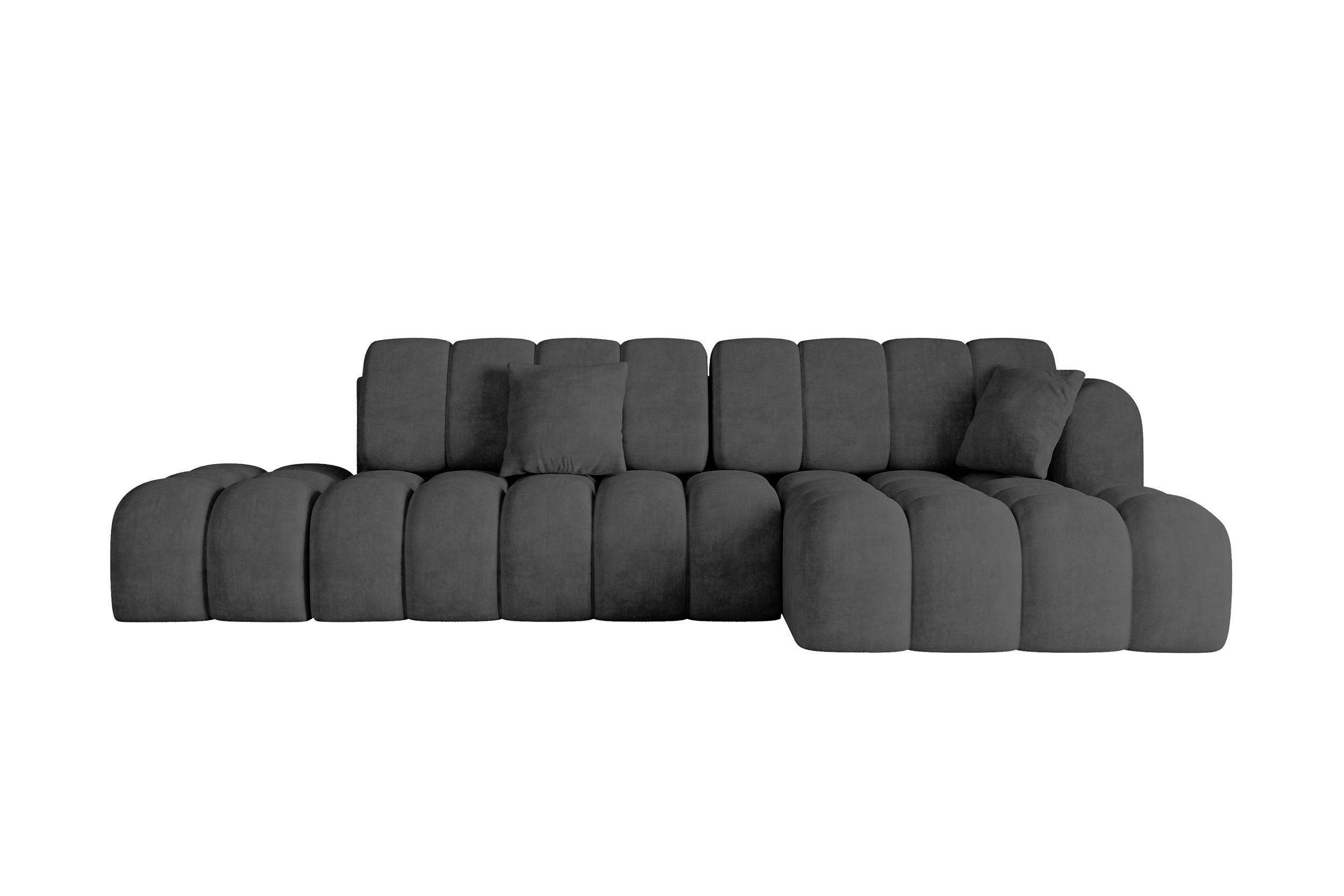 ECKSOFA mit Schlaffunktion Ottomane RECHTS OLEA-L2 321x164x75 Dunkelgrau Velours - Dunkelgrau/Schwarz, Holzwerkstoff/Kunststoff (164/321cm) - ALTDECOR