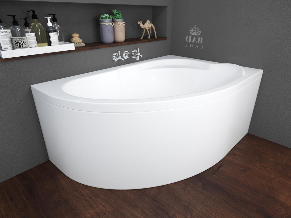 BADEWANNE Eckwanne STANDARD 130/85 Rechts Ablauf & Füße - Weiß, Kunststoff (85/53.5/130cm) - bad land