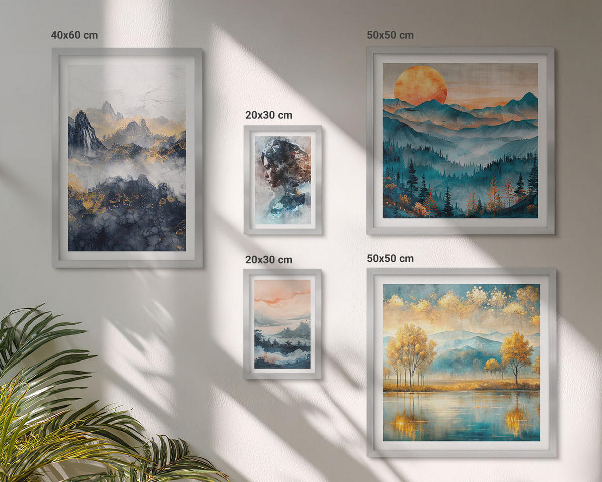 BILDER SET 5er Set - 50x50 cm & 20x30 cm & 40x60 cm Silberner Rahmen - Tropische Pflanzen, Vögel, Natur - Silberfarben, Kunststoff (40/60cm) - TULUP