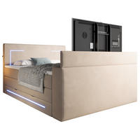 BOXSPRINGBETT Monaco beige 160/200 cm H3/H4 Samt mit TV-Lift - Beige, Textil (160/200cm) - wonello