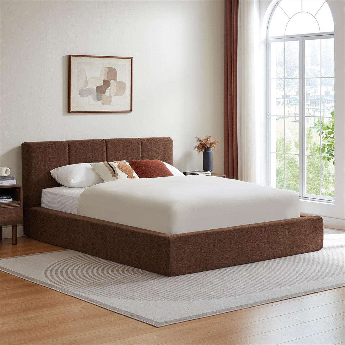 POLSTERBETT 140x200 cm mit gepolstertem Kopfteil - Lattenrost - ohne Matratze - Braun - Braun, Textil (140/200cm) - DELFA
