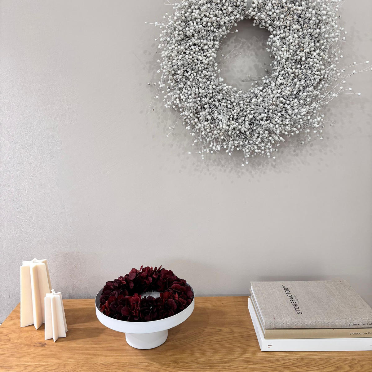 TROCKENBLUMENKRANZ Hortensien klein - weiß / 20 cm - Weiß, Naturmaterialien (20cm) - Lykke & You