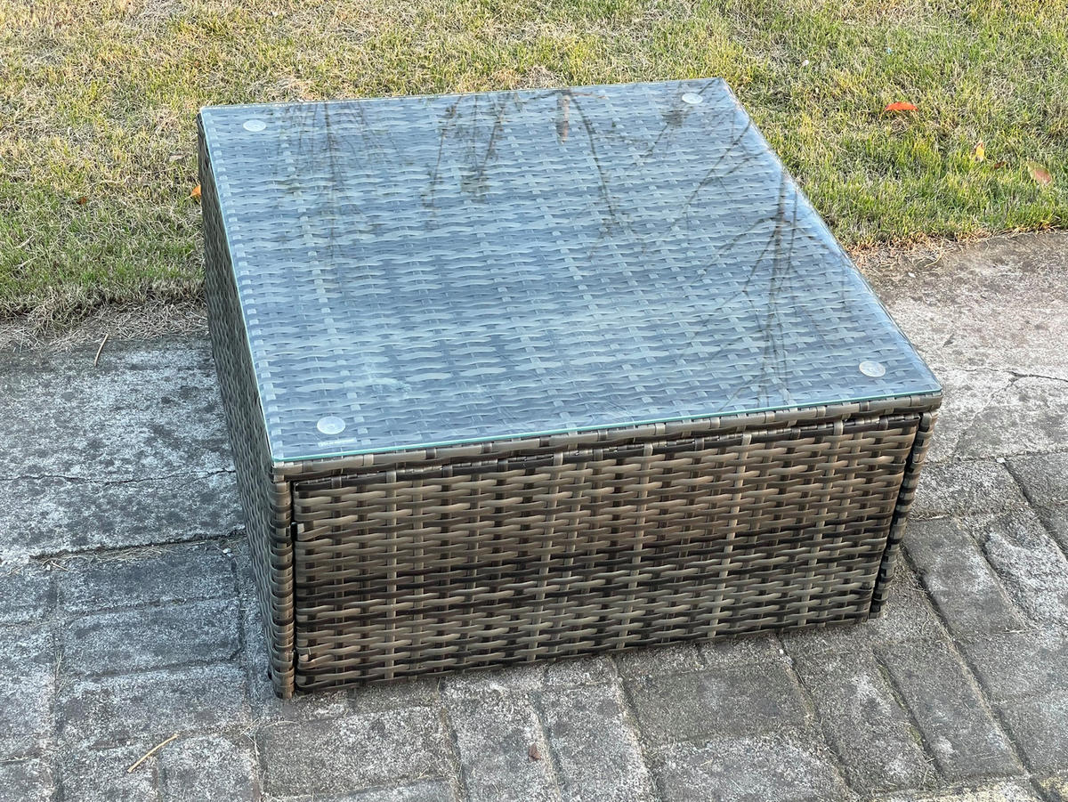 GARTEN-LOUNGE-SET MIT COUCHTISCH DOPPELSITZ-SOFA 3 HOCKER 2 BEISTELLTISCHE Polyrattan Dunkelgrau Gemischt 9-Sitzer - Dunkelgrau, Metall - Fimous