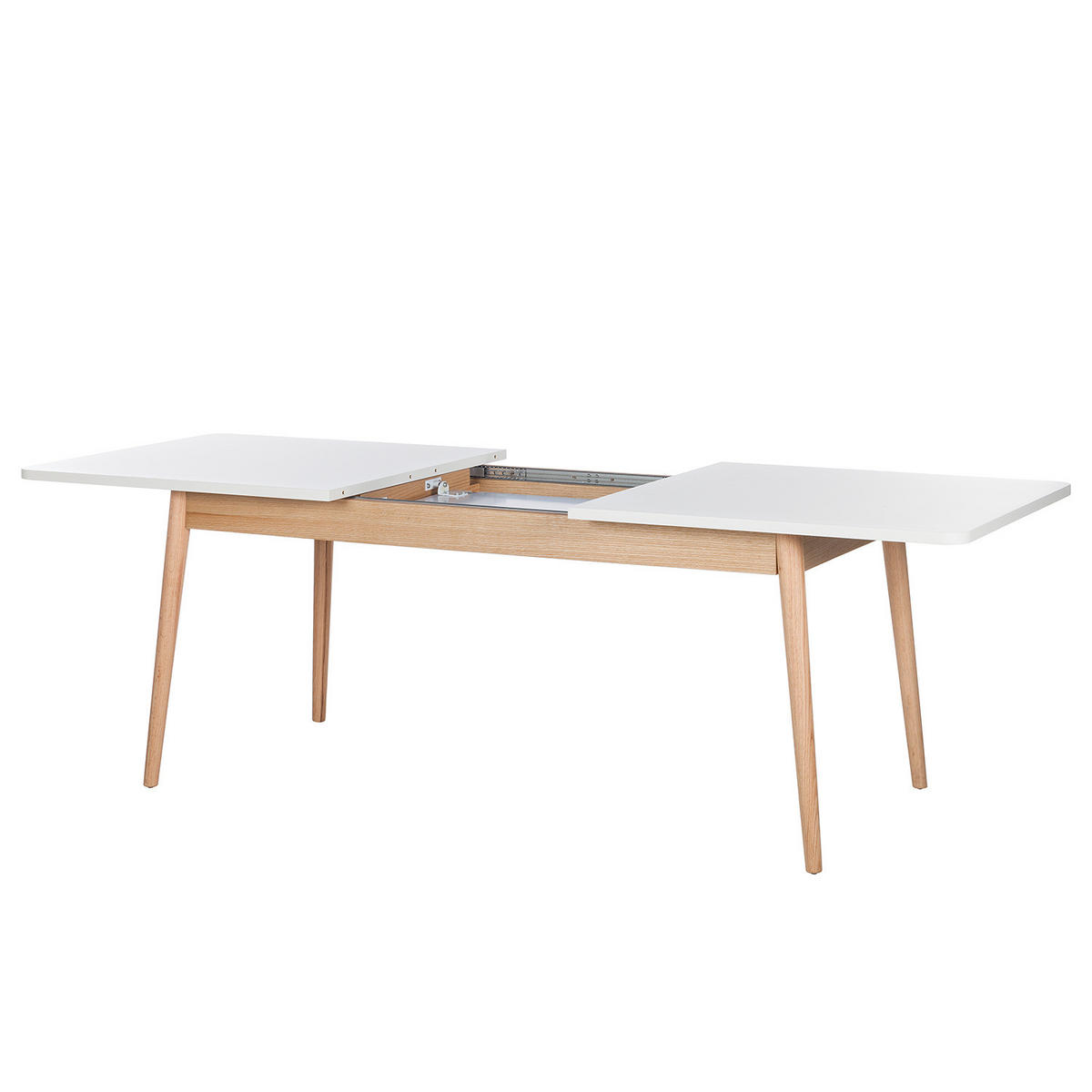 ESSTISCH mit Ausziehfunktion - Eiche teilmassiv - Weiß, Holzwerkstoff (90/180/77cm) - home24