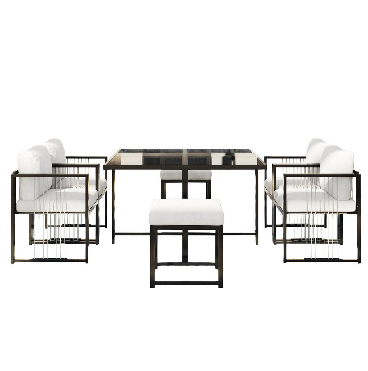 GARTEN-ESSGRUPPE 7-tlg. für 6 Personen 117x117 cm Schwarz/Weiß - Beige, Metall - Beauniv