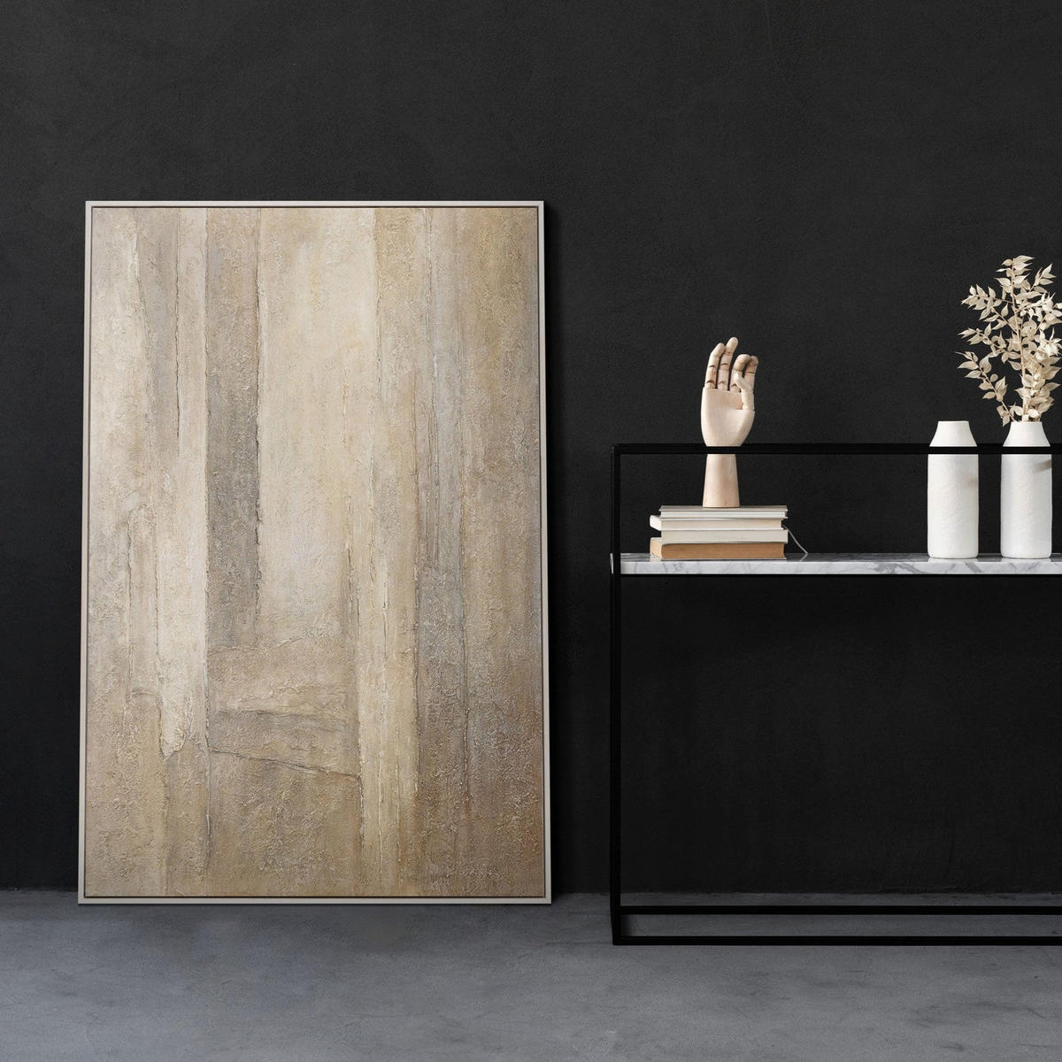 GEMÄLDE Vertikalen der Zeit Schattenfugenrahmen Beige 120x80 cm - Beige, Holz (120/80cm) - YS-art gallery