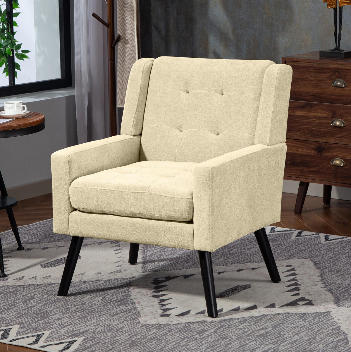SESSEL Beige mit Tufting und Massivholzbeinen, kompakt und bequem,76/68/88 cm - Beige, Textil (76/88/68cm) - Flora Grace