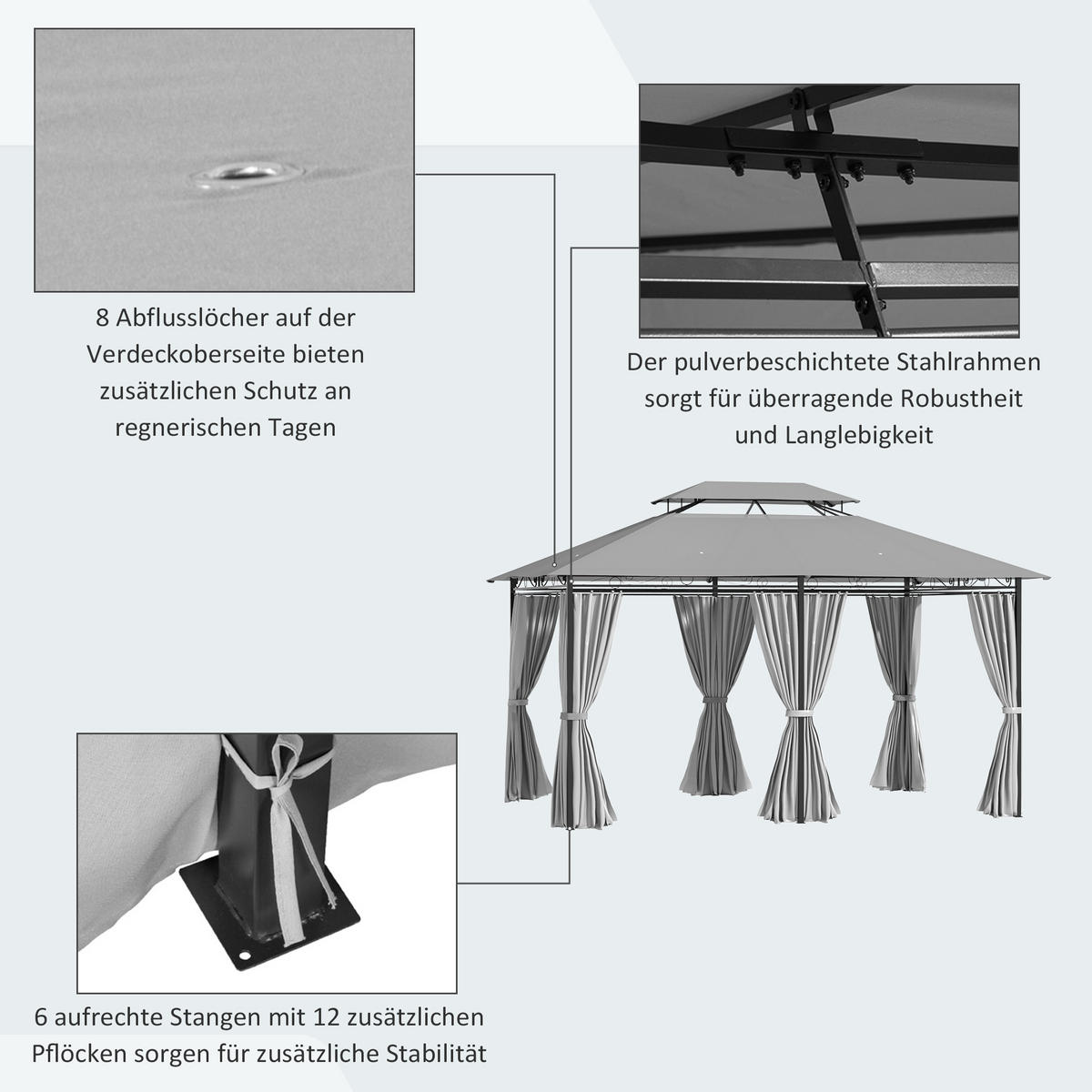 GARTENPAVILLON Stahl Polyester Grau - Dunkelgrau, Kunststoff/Metall (400/265/300cm) - Outsunny