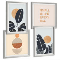 BILDER SET 4er Set - 50x50 cm & 40x60 cm Silberner Rahmen - Pflanzenmuster große minimalistische Sonnen - Silberfarben, Kunststoff (50/50cm) - TULUP