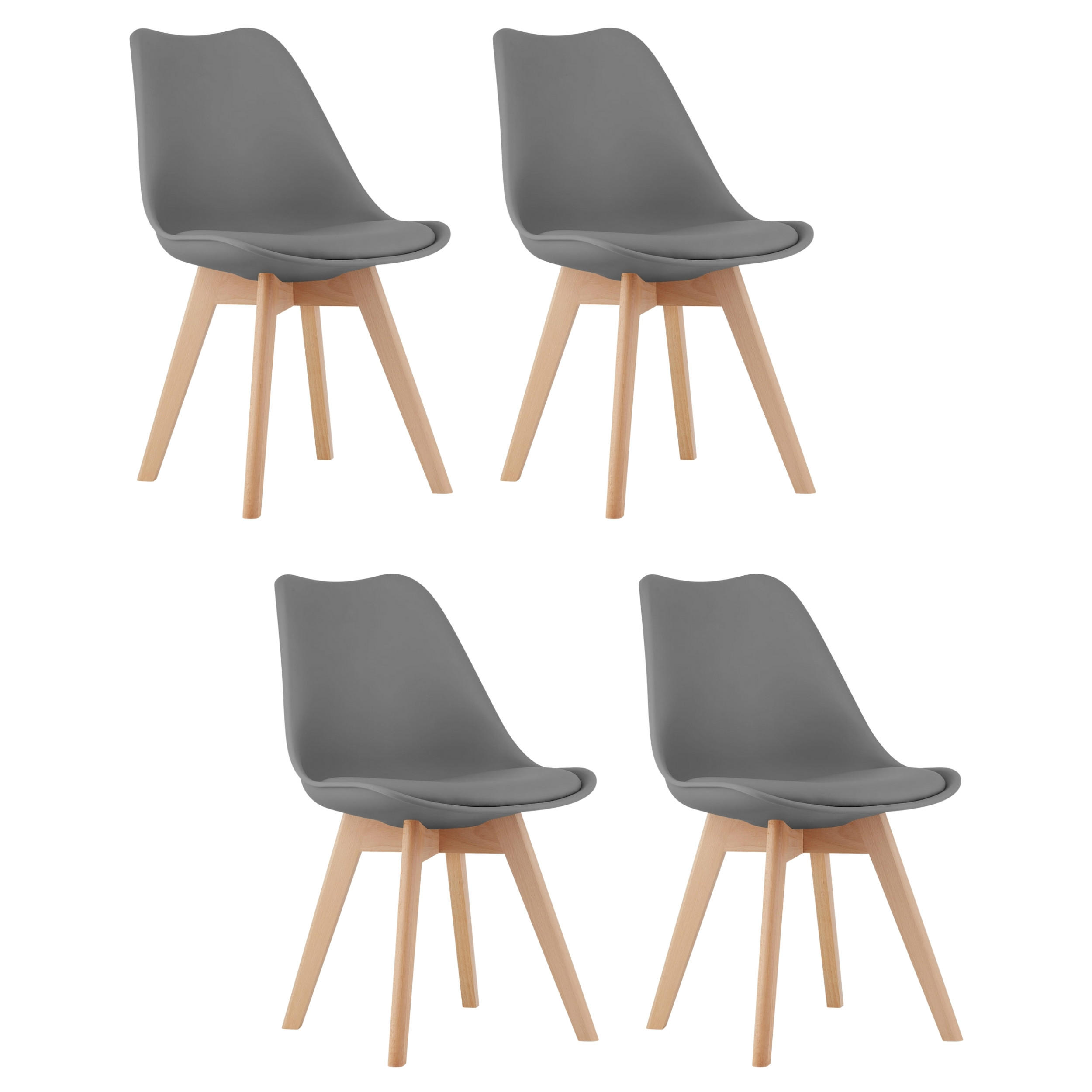 STUHL DOZZA 4-er Set, Grau Kissen aus Kunstleder - Hellgrau, Holz/Kunststoff (49/82/43cm) - Komodee