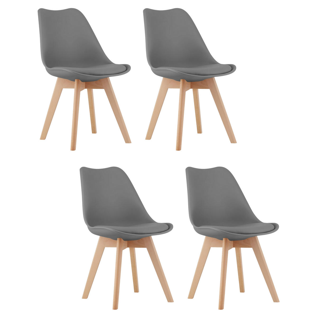 STUHL DOZZA 4-er Set, Grau Kissen aus Kunstleder - Hellgrau, Holz/Kunststoff (49/82/43cm) - Komodee